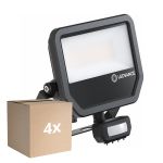 Confezione Multipack 4x Ledvance Proiettore LED Aluminium Nero 41W 5500lm 100D - 830 Luce Calda -  | IP65 - Sensore di Movimento e Luce - Simmetrico